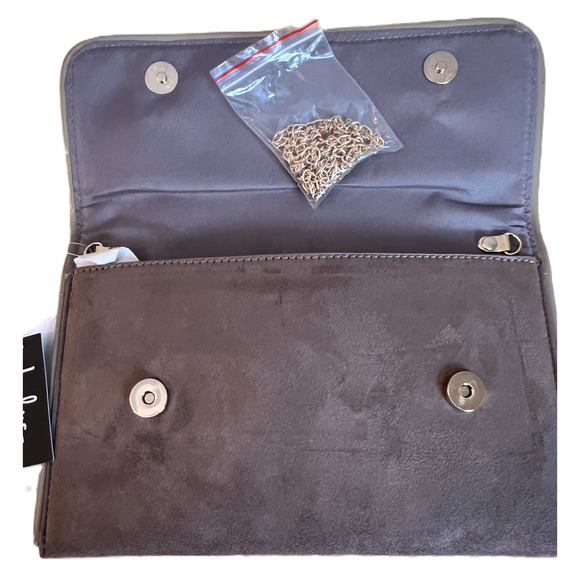 Lulus Clutch Purse Crossbody Brown Faux Suede Foldover Removable Chain Strap NWT - Picture 3 of 8